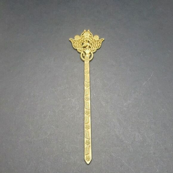 Bird engraved bronze hair chopstick bun holder - Picture 1 of 3